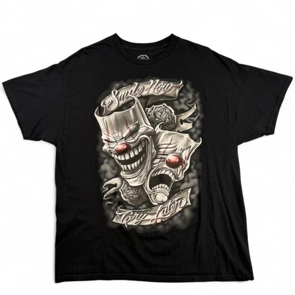 David Gonzales Art DGA Smile Now Cry Later Clown Masks Graphic Tee Black XL